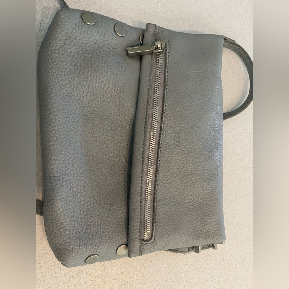 Hammitt VIP Dust Blue Leather Fold-Over Purse With Strap.